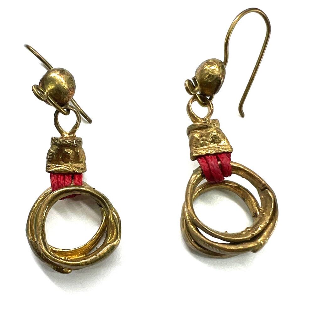 Mor London New artisan earrings double round hammered drop dangle pierced